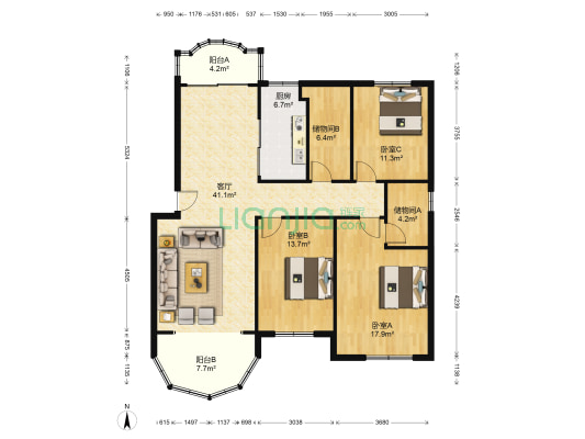 城市花园 3室1厅0卫 136平方