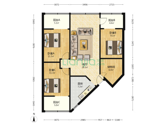 新生路6号 3室1厅0卫 93平方
