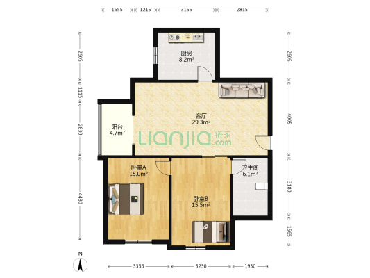 鼎元时代中心 2室1厅1卫 113平方