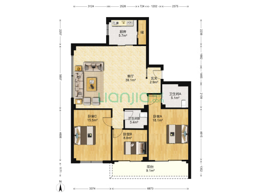 云锦花苑 3室1厅2卫 159平方