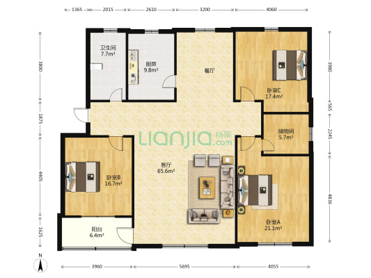 劳动小区 3室1厅1卫 174平方