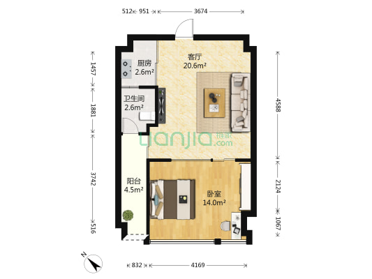 凯都国际 1室1厅1卫 53平方