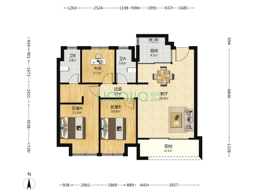 万科·星旅光年 3室1厅2卫 108平方