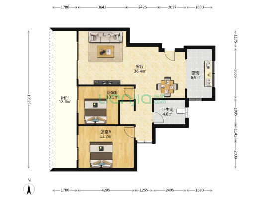 白晶谷15-2组团 2室1厅1卫 101平方