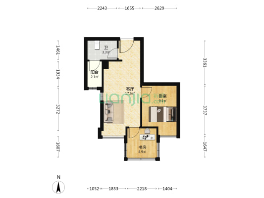 财信阅时代 2室1厅1卫 44平方