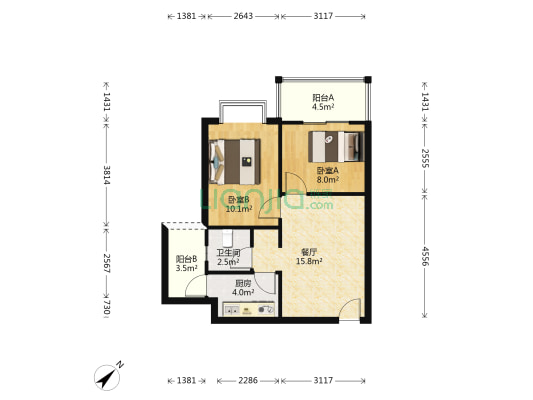 蜜城(双林南支路) 2室1厅1卫 59平方
