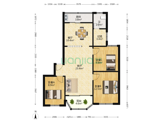 宝山八村 3室2厅1卫 99平方