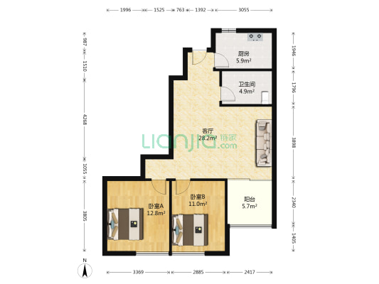 迪维花园D3区 2室1厅1卫 89平方