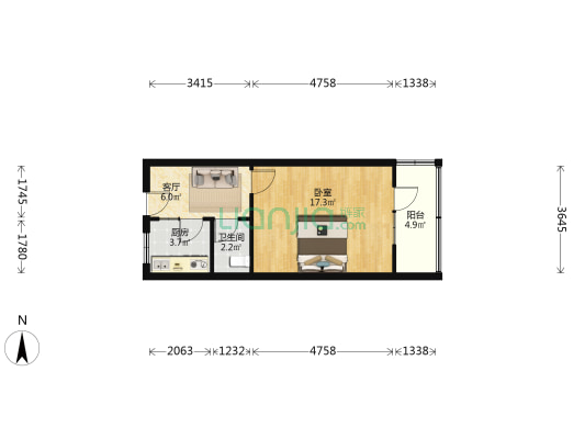 美印楼 1室1厅1卫 27平方