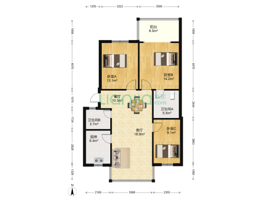 金色港湾(海宁市) 3室2厅2卫 98平方