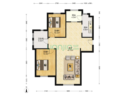 万浦小镇B区 2室1厅1卫 109平方