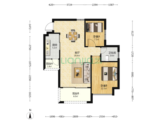 昕景豪庭 2室1厅1卫 85平方
