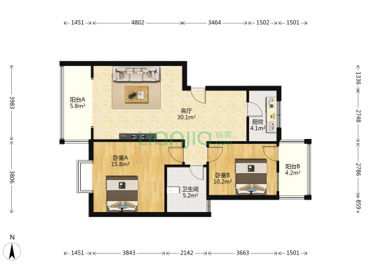 阳晨E小区 2室1厅1卫 88平方