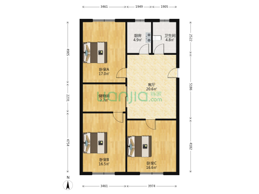 同心苑 3室1厅1卫 106平方