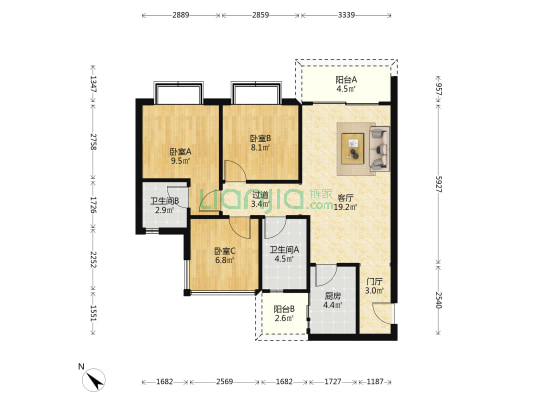 吾家花苑 3室1厅2卫 95平方