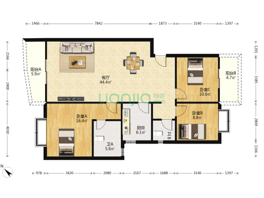 龙泉驿龙栖苑 3室1厅2卫 120平方