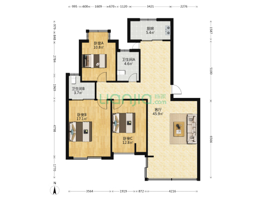 怡美嘉园2期 3室1厅2卫 118平方