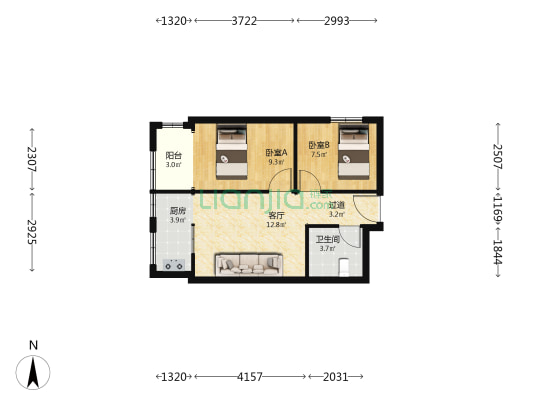 汇金广场 2室1厅1卫 59平方
