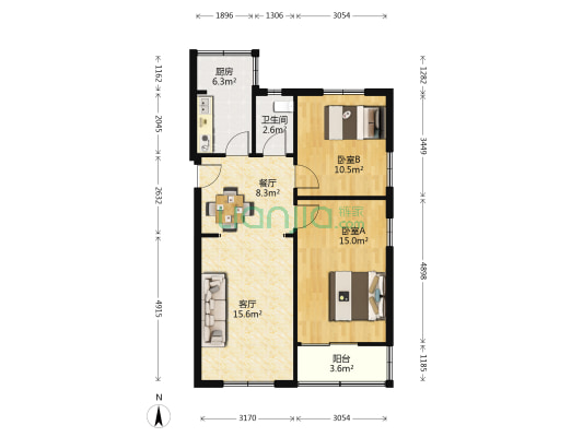重庆南路散盘 2室2厅1卫 76平方