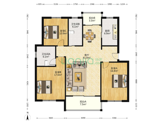新泾家苑 3室1厅2卫 132平方