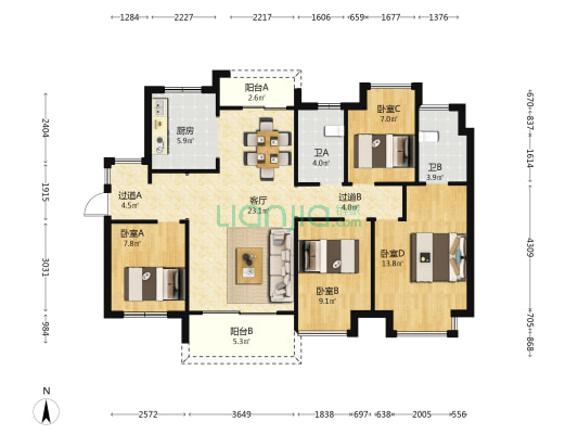 融创云水观璟二期 4室1厅2卫 114平方