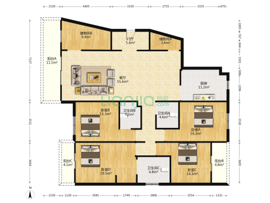 金鹰国际 4室1厅3卫 247平方