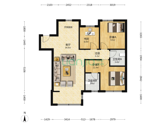 温泉新都孔雀城兰园 3室1厅2卫 105平方