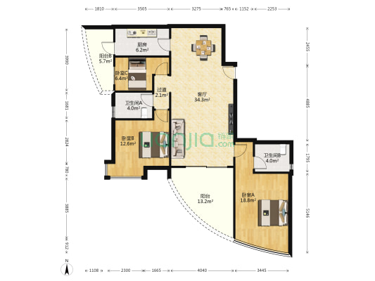 尚东美御 3室1厅2卫 136平方
