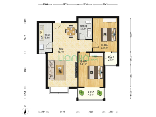 鲁府花园 2室1厅1卫 99平方
