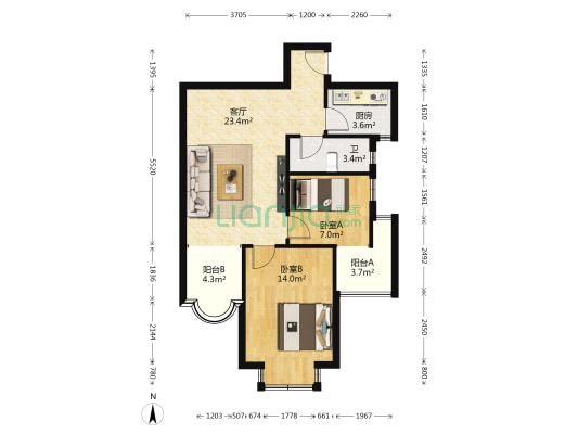 金谈固家园地坛园 2室1厅1卫 75平方