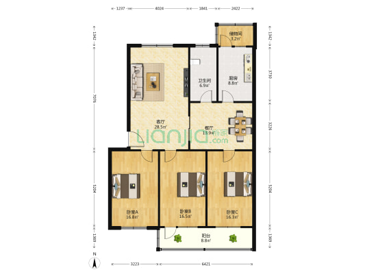 聚丙烯家属楼 3室2厅1卫 145平方