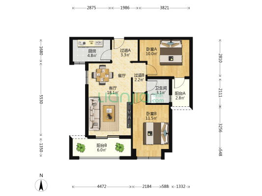 古龙尚逸园 2室1厅1卫 85平方