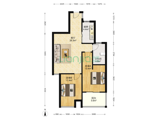 万霖骏都 2室1厅1卫 80平方