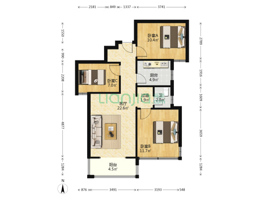 福天藏郡 3室1厅1卫 83平方