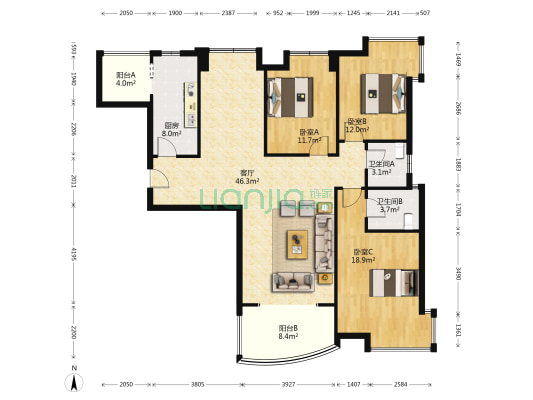 金丰翰林院 3室1厅2卫 140平方