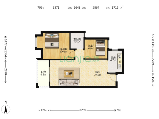 武汉城建汉阳印象 2室1厅1卫 85平方