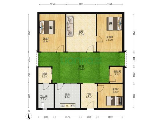 闫庄 3室1厅1卫 143平方