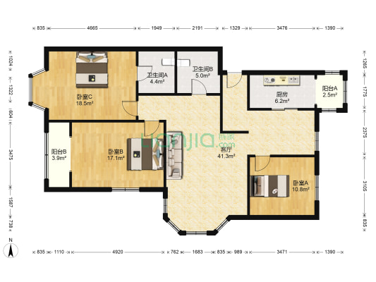云水园 3室1厅2卫 137平方