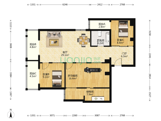 远洋德邑 3室1厅1卫 131平方