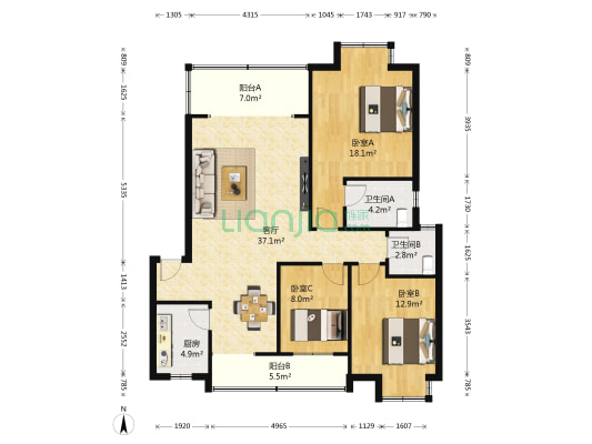 金象国际 3室1厅2卫 115平方