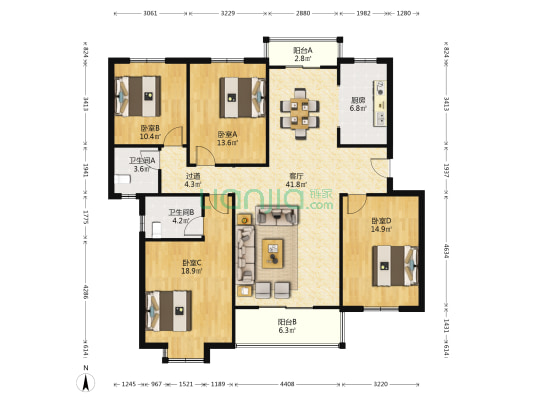 裕锦花苑 4室1厅2卫 146平方