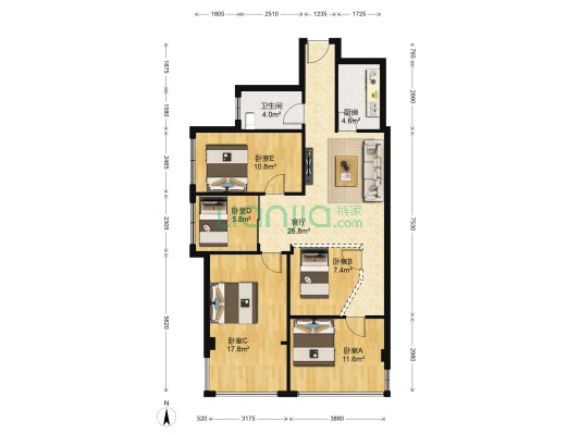 三景华御 5室1厅1卫 99平方