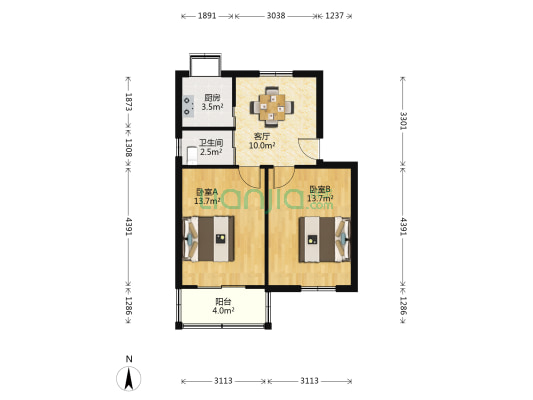 健康路5号 2室1厅1卫 59平方