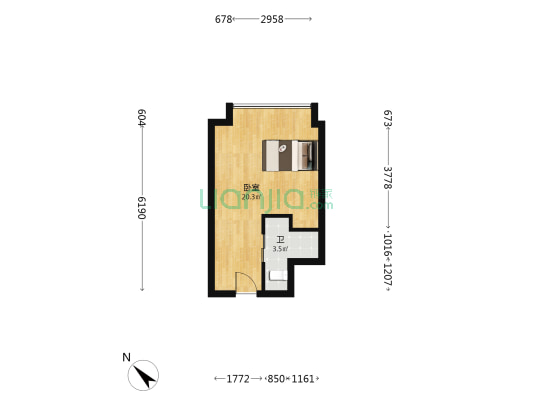 绿地紫荆星座 1室0厅1卫 42平方