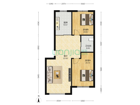 融创唐轩上城 2室1厅1卫 83平方