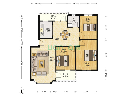 唐苑新村二期 3室1厅1卫 98平方