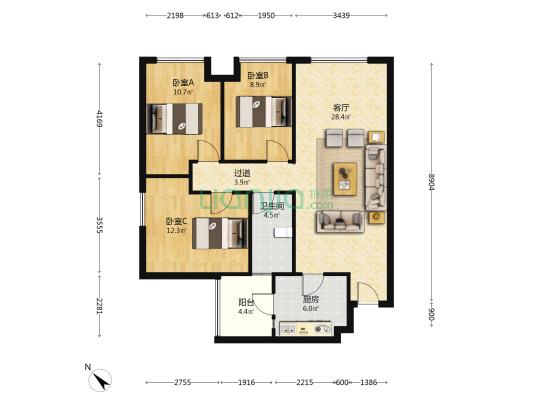 滨江望珑 3室1厅1卫 80平方