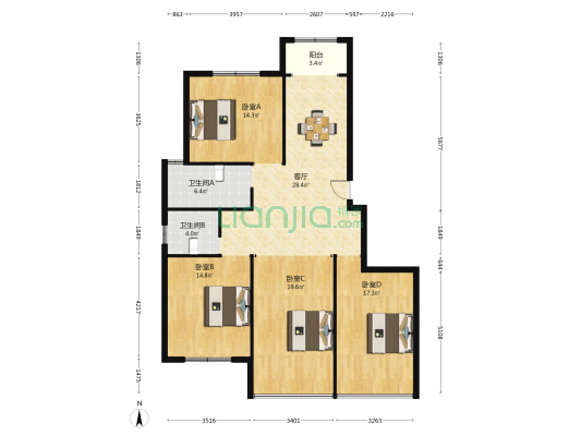 丰和名都 4室1厅2卫 131平方
