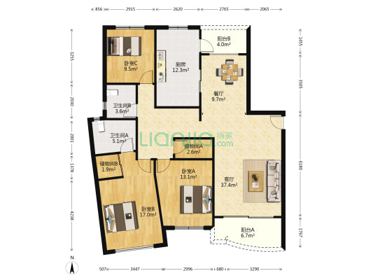 怡东花园(公寓) 3室2厅2卫 156平方
