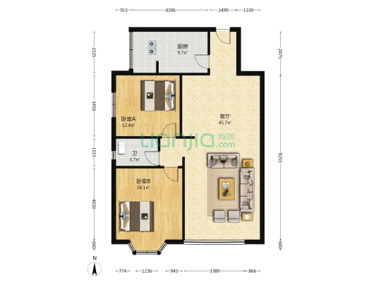 泰隆馨凤源 2室1厅1卫 117平方
